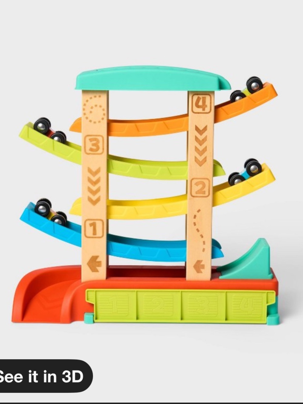 Wooden Multi-Level Race Car Ramp- Colorful